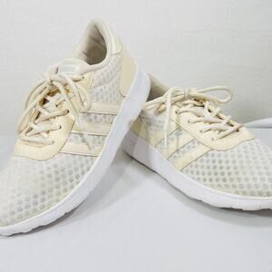Adidas Running Shoes Womens 8 White Cream Low Top Lite Racer Trainers Sneakers